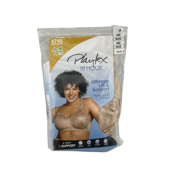 NEW WOMEN SIZE 44C PLAYTEX 18 HOUR ULTIMATE LIFT & SUPPORT NUDE WIREFREE BRA - Picture 1 of 4